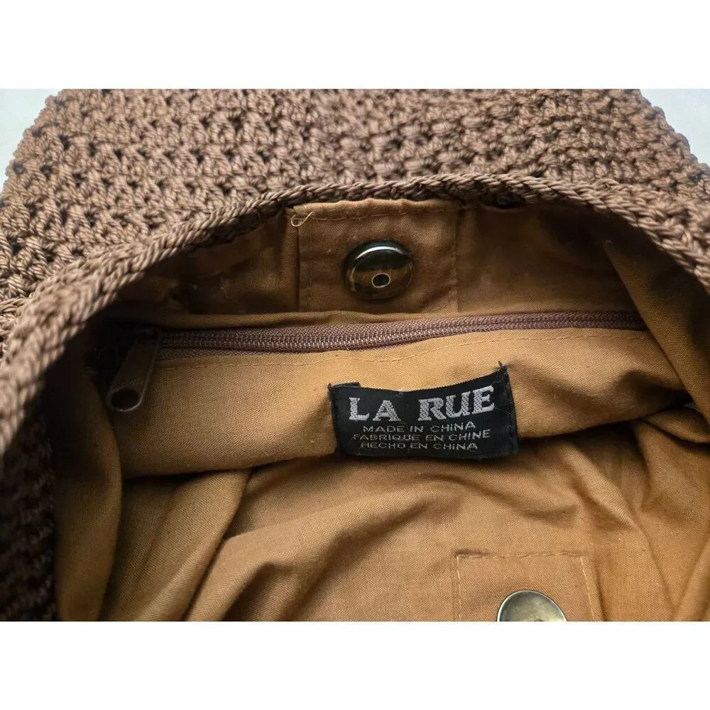La Rue Womens Brown Crotcheted Hobo Shoulder Bag